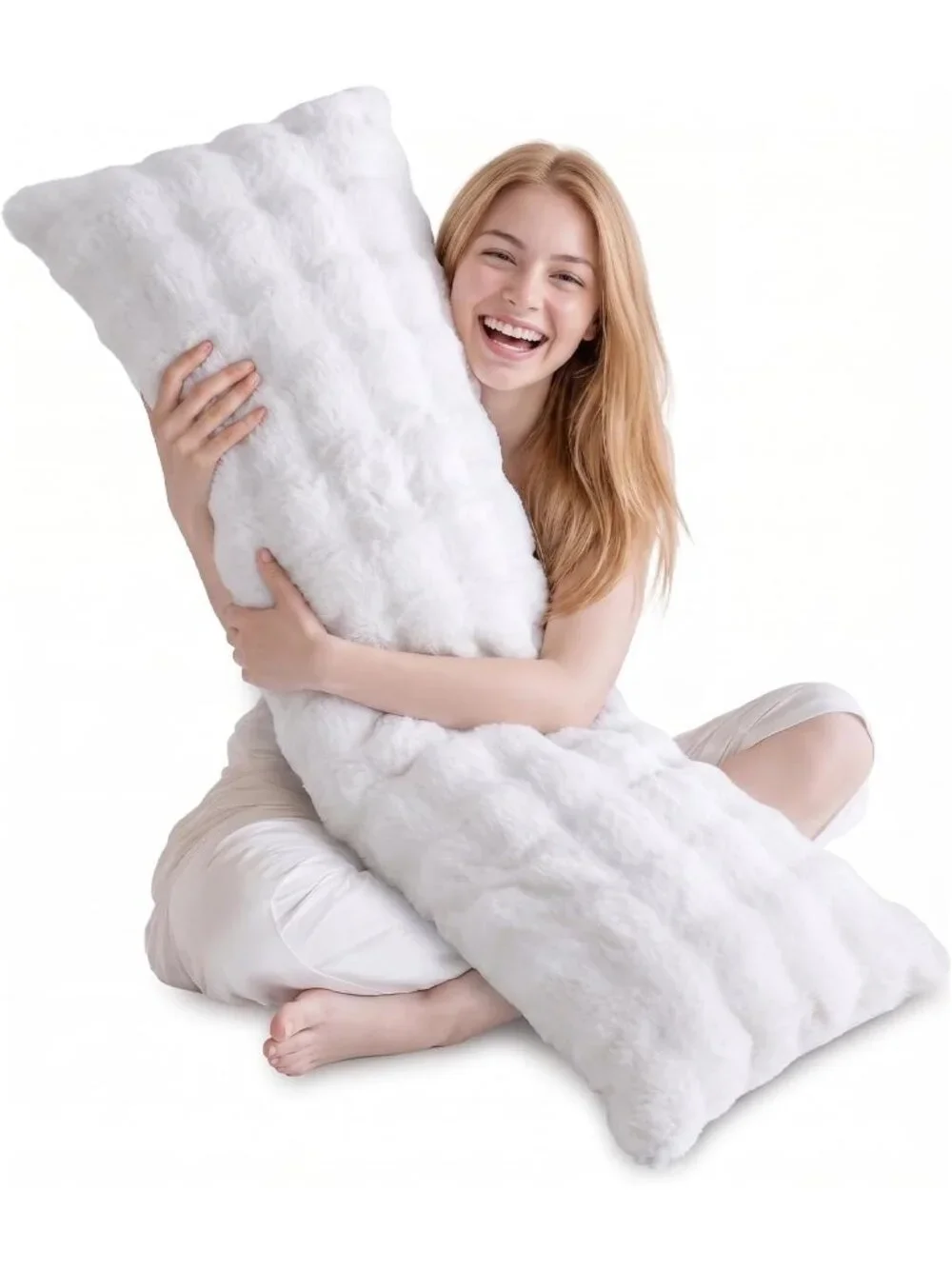 〽️Premium Large Body Pillow Faux Rabbit Cover Long Bed Pillow White 20x54inch